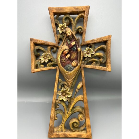Nativity Wall Cross Christmas Decor 12" Baby Jesus Mary Joseph Faith Roman Inc - Picture 3 of 11